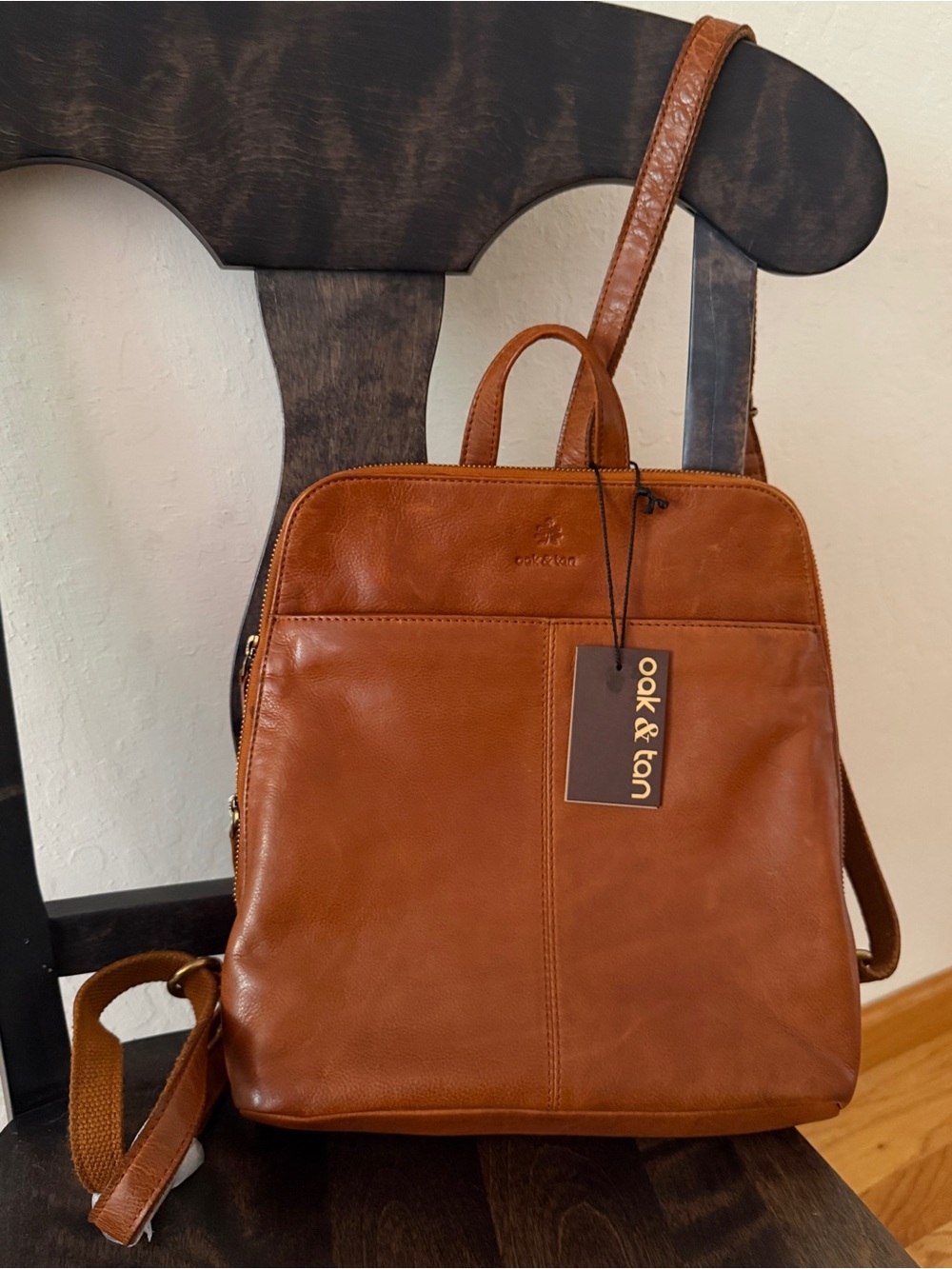NWT Oak & Tan Genuine Leather Backpack Cognac Brown
